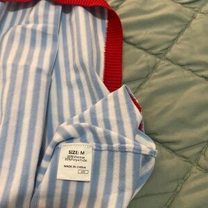 Chic Striped Blue and White Tank Top with Red Trim